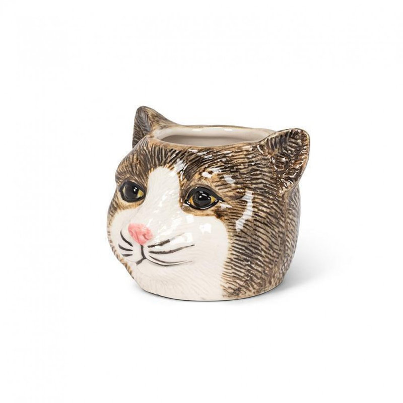 Petit pot à fleurs pour chat tigré, Brun, blanc