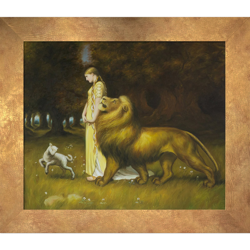 «Una and the Lion» par Briton Rivire, reproduction d'art sur toile encadrée, Cadre or Florentine, 26 po x 30 po