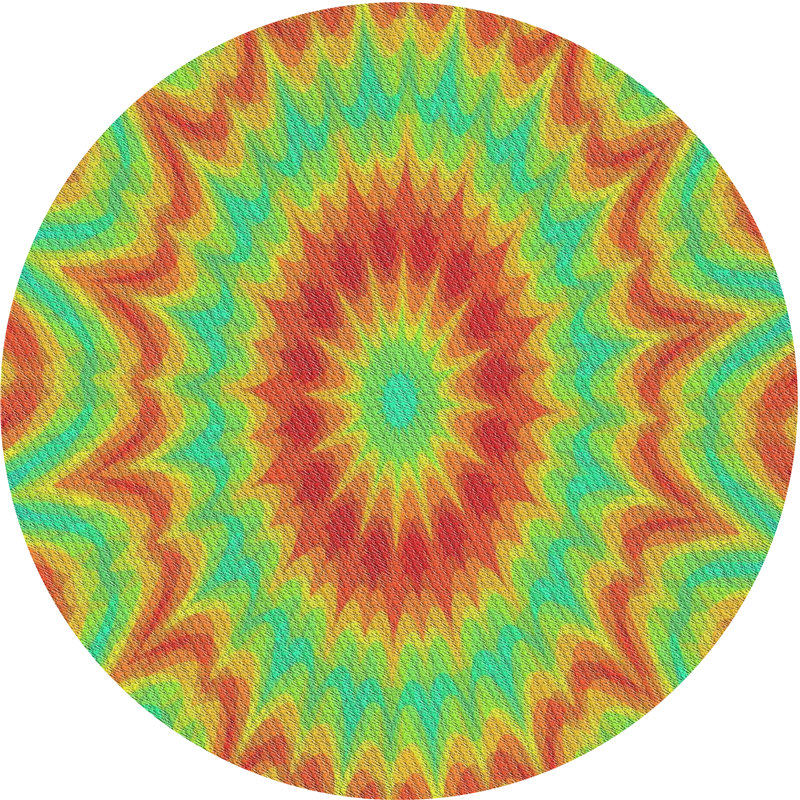 Tapis vert/orange tissé à la machine, Rond 4 pi