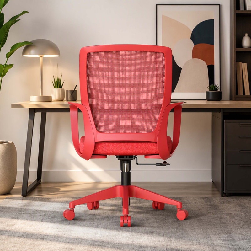 Chaise de bureau colorée 350LBS, bureau personnel, dossier en filet, assise confortable, accoudoir fixe, pivotant, chaise à hauteur réglable (rouge)