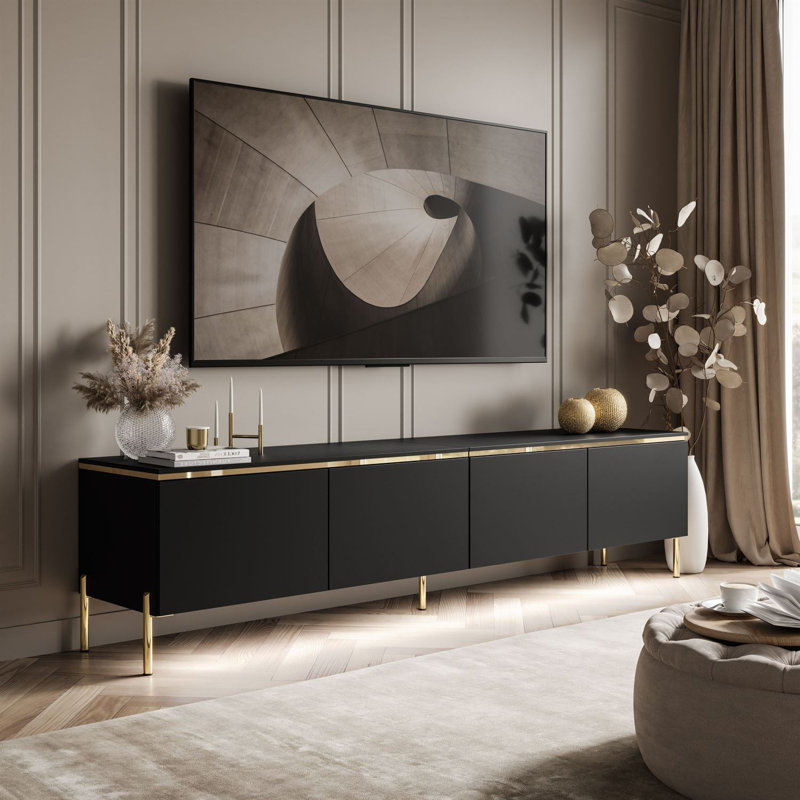 Bethsaida Cashmere TV Stand 200cm with Gold Legs, Black