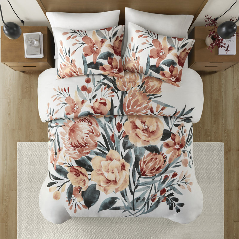 Full/Queen Floral Cotton Duvet Cover Set with Shams