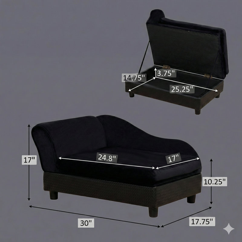 Petit canapé pour chien avec tiroir de rangement pratique - noir, Noir