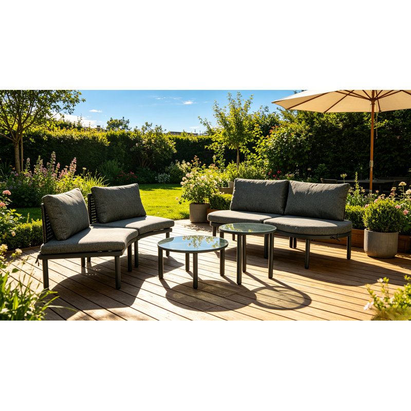 Ensemble de canapé modulaire d'extérieur 6 pièces avec tables basses et coussins 6 pièces, Coussin gris / cadre gris