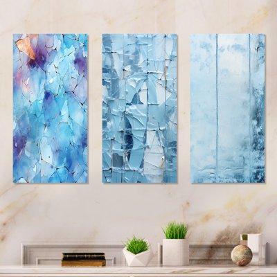«White Blue Frosty Collage I», ensemble de 3 impressions sur toile