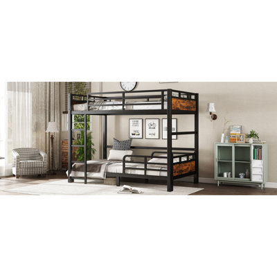 Twin Xl Metal Bunk Bed With Vintage Wood - Colored Finish, Separable Into Two Independent Units, Stable Mechanism, Noise Operation Over In Color, Adaptable For Changing Demands, Safe Split, Easy To