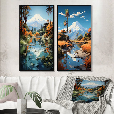 Volcano Volcanic Reflections - Ensemble de 2 reproductions d'art mural volcaniques