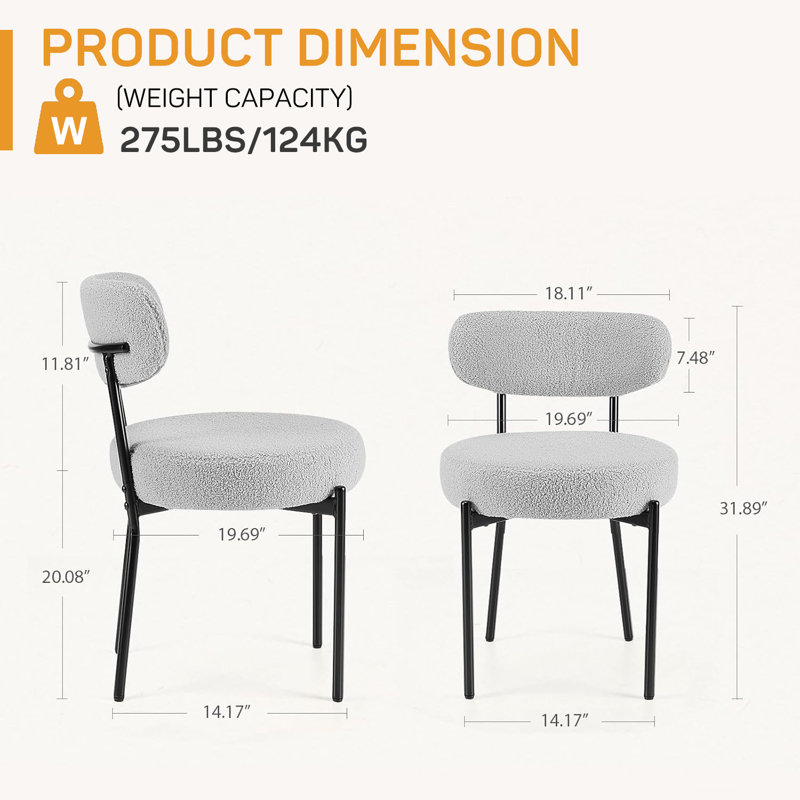 Sherpa Fabric Upholstered Dining Chairs With Backrest For Dining Room, Kitchen, Living Room, Gray, 6