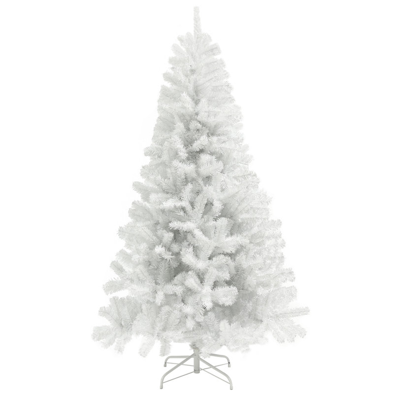 Arbre de Noël artificiel de 7,5 pi de hauteur, arbre de Noël non éclairé avec 1346 pointes de branches, ouverture automatique, base en acier, décoration des Fêtes pour bureau personnel, blanc