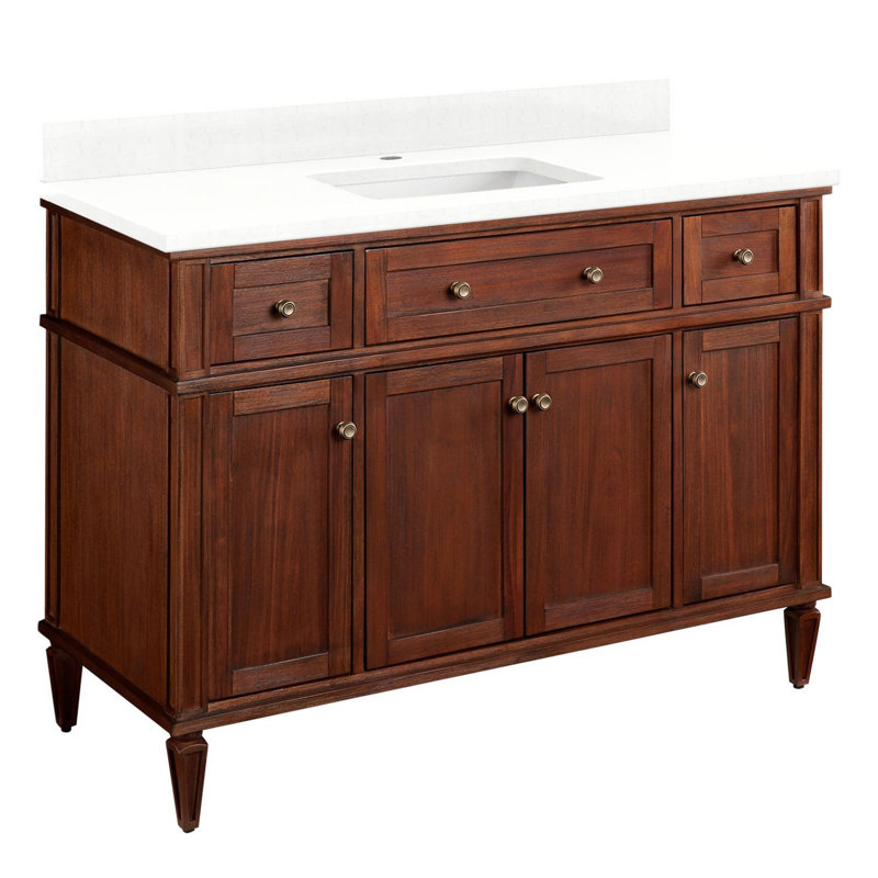 48" Elmdale Vanity for Rectangular Undermount Sink, Antique Brown, Feathered White Quartz, Single-Hole