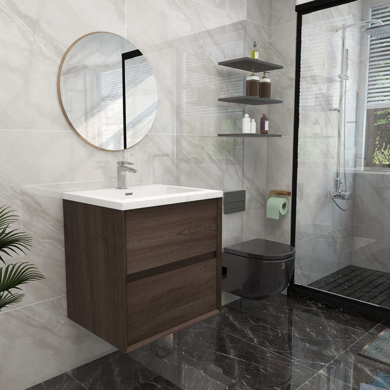 23.4'' Single Bathroom Vanity with Acrylic Top, Red Oak