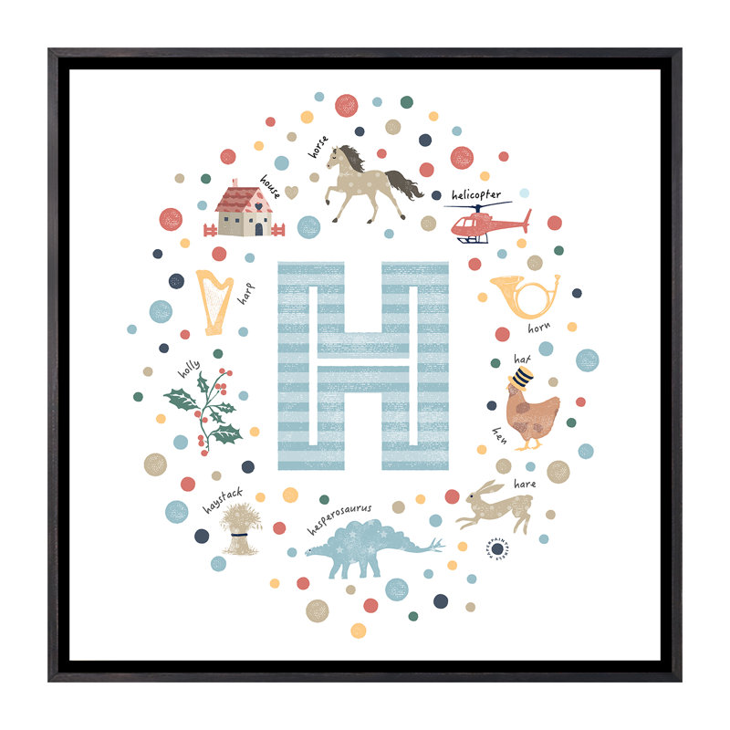 Lettre illustrée H bleue - impression, Pas de tapis, H 26 po x l 26 po x P 1,5 po, Toile avec cadre noir patiné