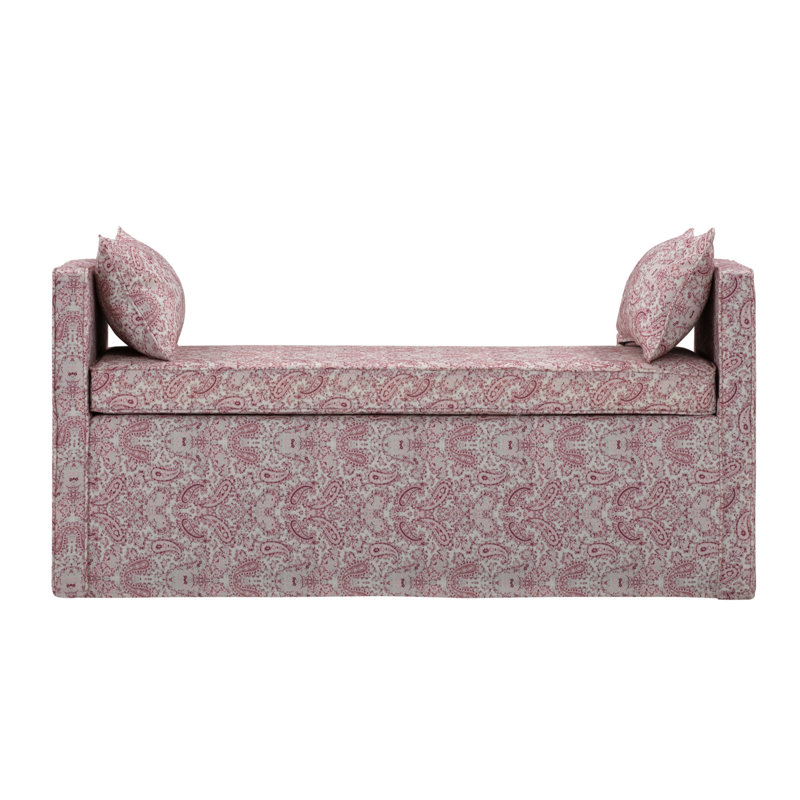 Ramvir 53" Paisley Linen Upholstered Bench, Rouge et noir / cachemire