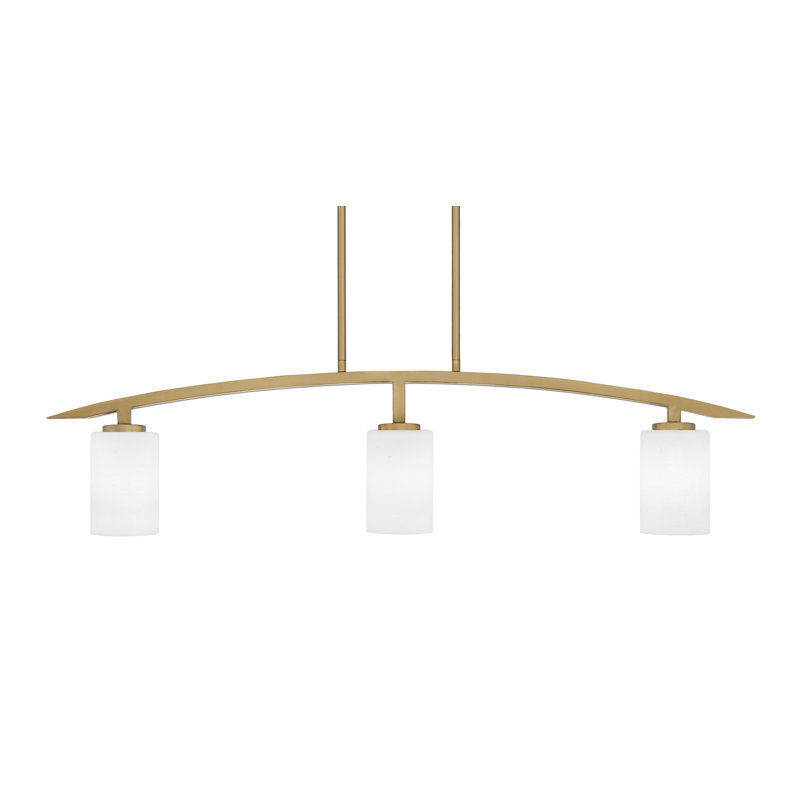 Kurve 3 Light Island Light Shown In New Age Brass Finish With 4" White Muslin Glass