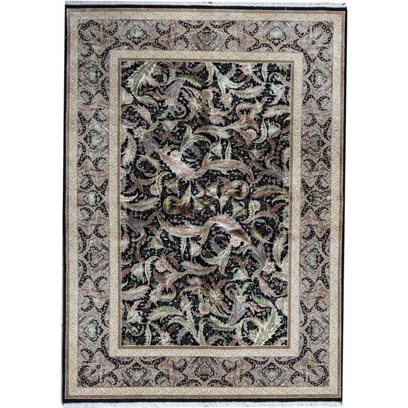Tapis noir et sable noué à la main de haute qualité