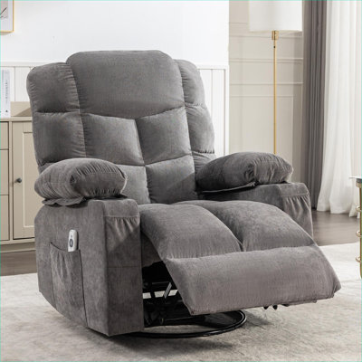  Fauteuil inclinable de massage surdimensionné pour adultes avec massage manuel, chaleur, port USB et porte-gobelets, gris ardoise