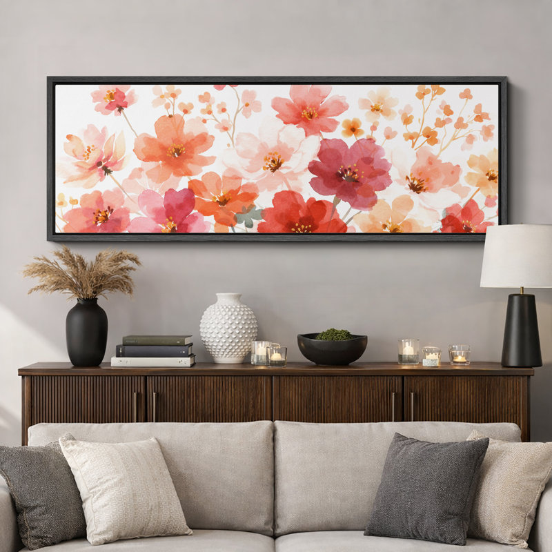 Impression sur toile encadrée, art floral, H 20 po x l 60 po, Structure noire