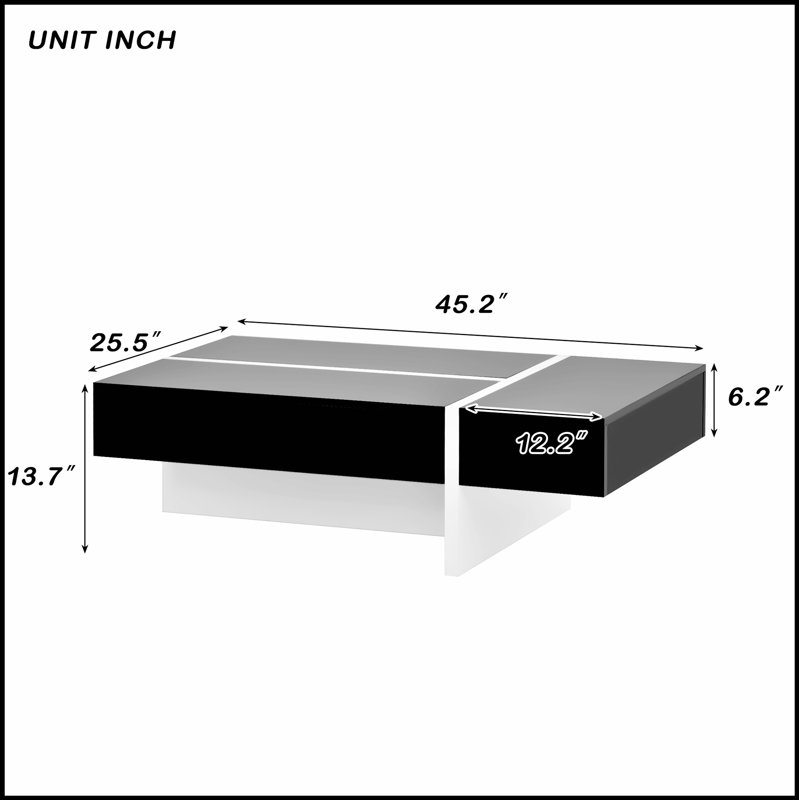 Table basse ultrabrillante, centre de table moderne pour canapé avec placage UV imperméable et design élégant, Noir, Blanc