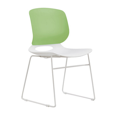 Modern stackable chair set of 4, with color combination of white and green, polypropylene seats and fiberglass reinforced backs, dimensions 18.9 x 19.7 x 34.45 inches