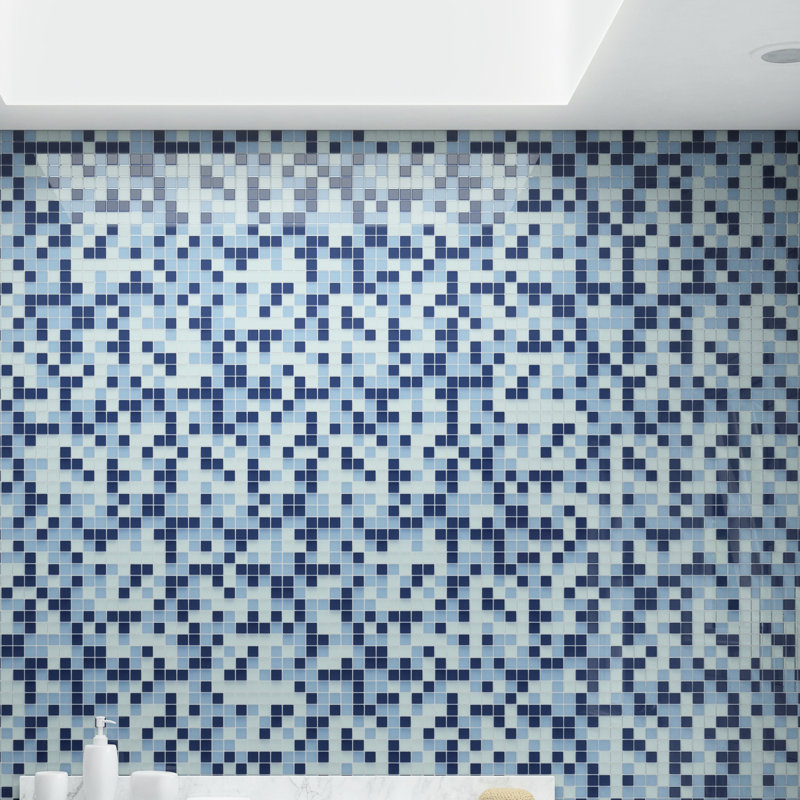 Color Wave 1" x 1" Glass Mosaic Field Tile in Soft Cashmere, Winter Blues