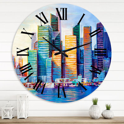 Paysage urbain de gratte-ciel dans la ville moderne I - Horloge murale moderne