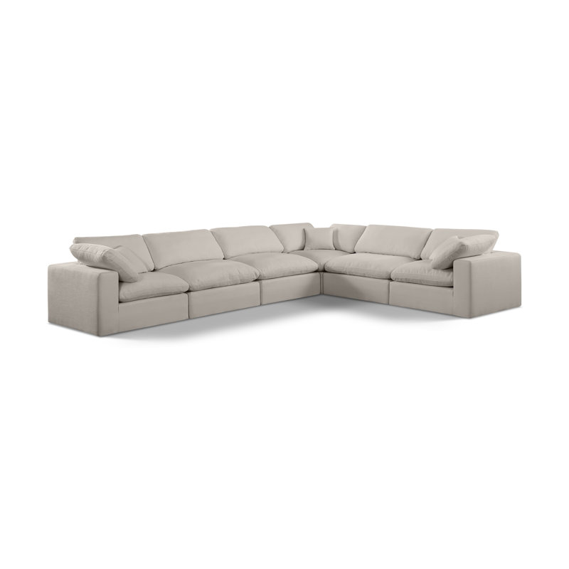 Huggett Upholstered L-Shaped Sectional Reversible, Beige Linen Textured Fabric