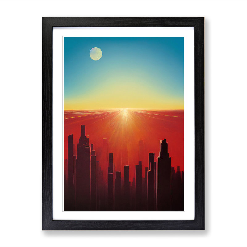 Beauteous City Skyline Abstract - Wall Art, 48cm H x 36cm W, Black Framed Paper, White