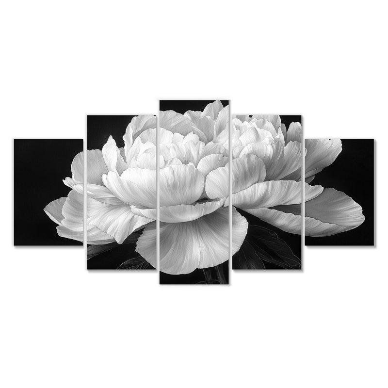 Pivoine blanche et noire Elegnce I - et - art mural traditionnel pour salon diamant