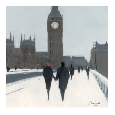 Big Ben, Red Beret And Snow by Jon Barker - No Frame Painting