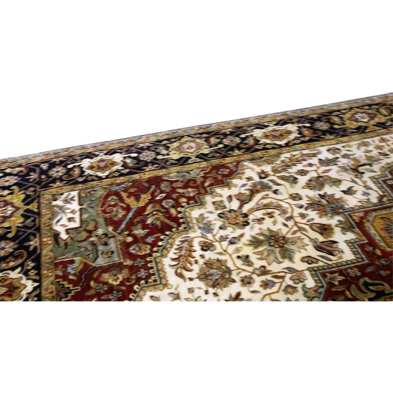 High-Quality Hand-Knotted Cream And Black Area Rug