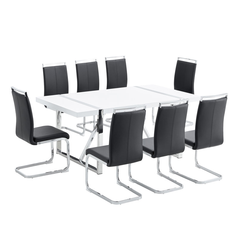 Ensemble de salle à manger 9 pièces en bois Glam, 9, Noir