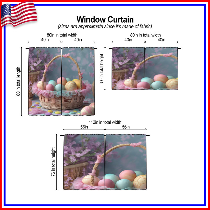 Rideaux pastel et œufs de Pâques pastel obscurcissant - 2 panneaux, 40 po x 50 po - 2 panneaux, Transparent