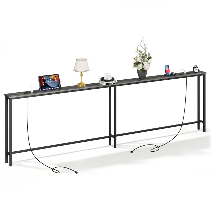 Homlux 102 Inch Sofa Table with 2 Power Outlets , USB-C and USB Ports, 5.9 Inch Narrow Console Table with Storage, Extra-Long, for Entryway Hallway Couch Behind Sofa, Small Spaces, Living Room