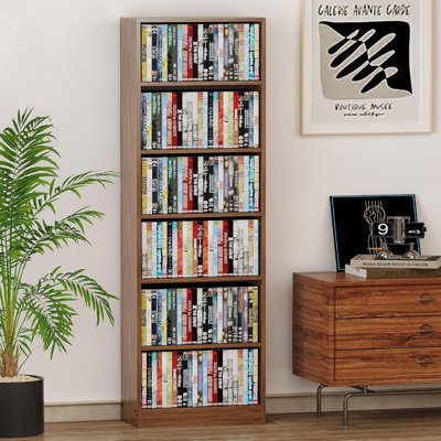 Homlux 53.8"H 6-Tier DVD Storage Shelf, Adjustable Space-Saving Media Rack for DVDs, CDs & Books, Walnut