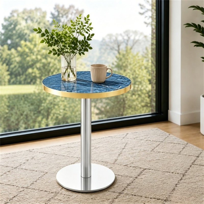Plateau de table en panneau de fibres à densité moyenne 23,6 po recouvert de peinture UV, Blue+Gold / Silver