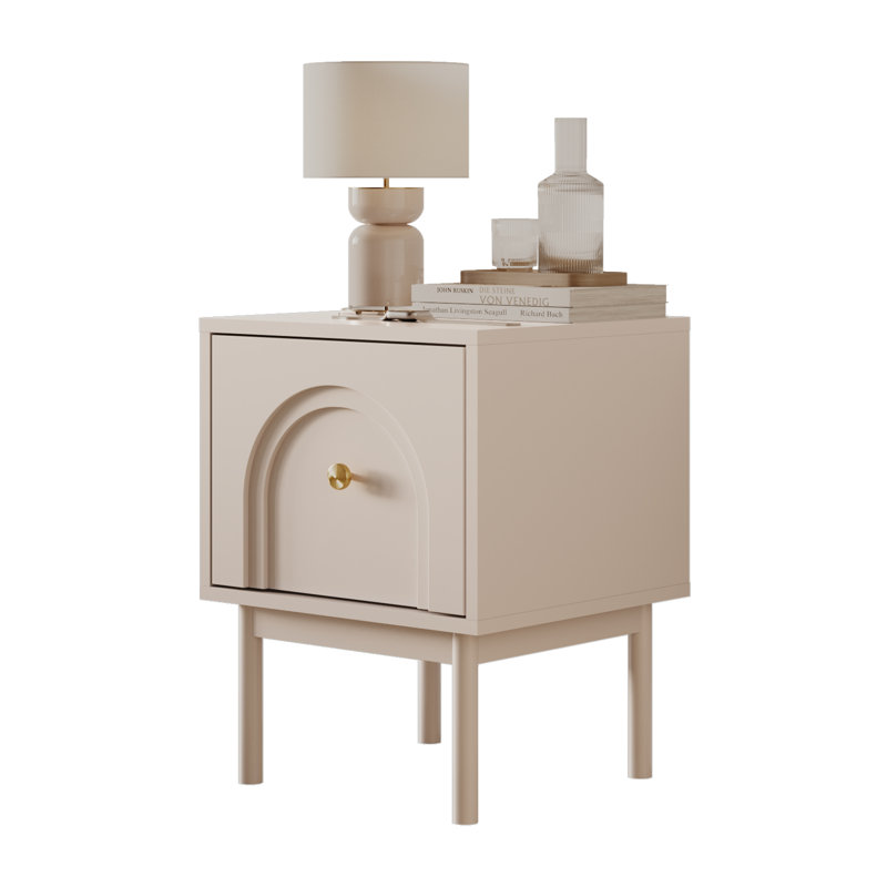 Bedside table LIBERTY nightstand with gold handle, Cashmere