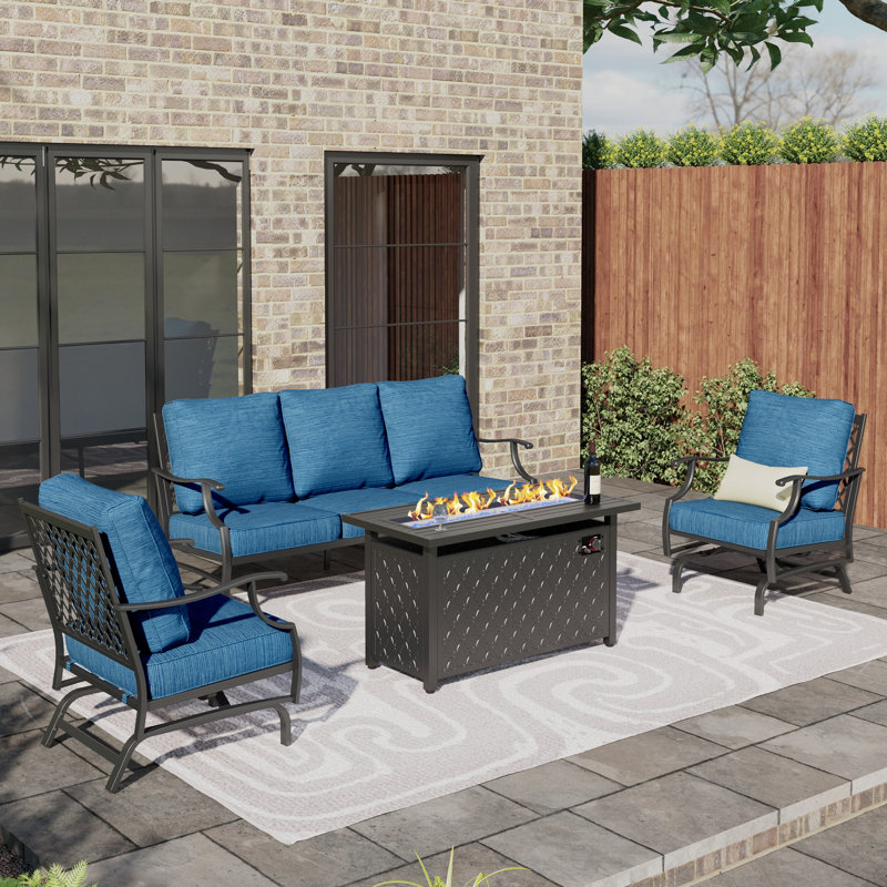 Outdoor Patio Conversation Furniture Set, Peacock Blue
