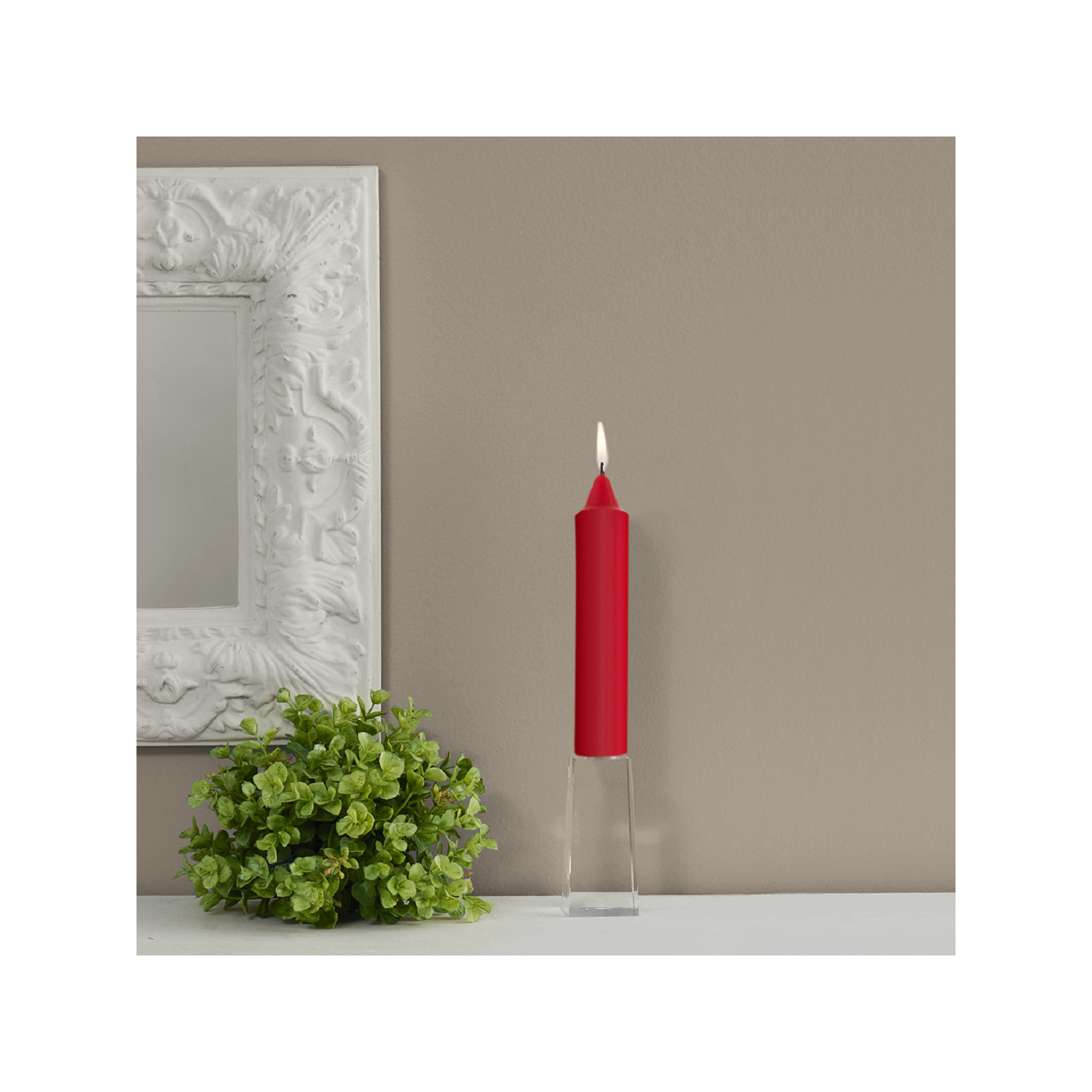 Smooth Collenette Unscented Taper Candle, 7" H x 1.25" W x 1.25" D, Red