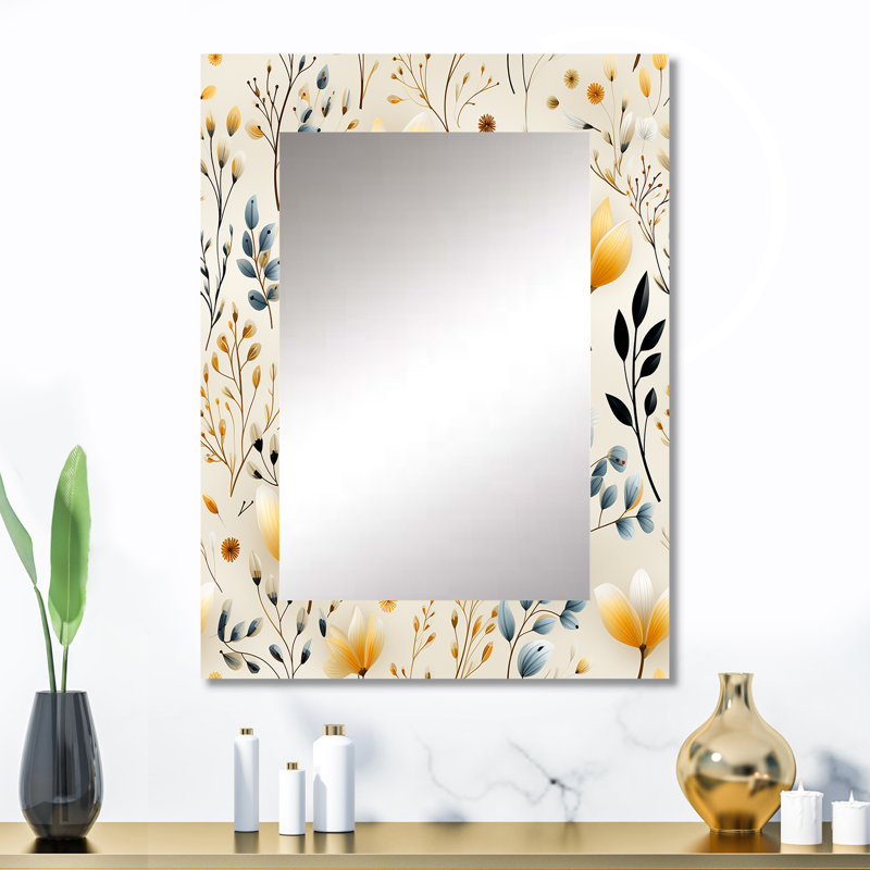 Anup Earthy Flora - plantes, miroir mural décoratif, botanique, nature, grand miroir floral, impression d'art en métal