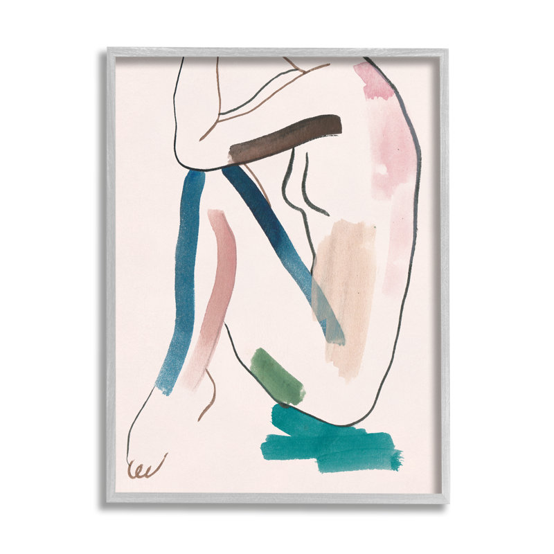 Silhouette conceptuelle de femme accroupie au repos, H 20 po x l 16 po, Estampe numérique Farmhouse