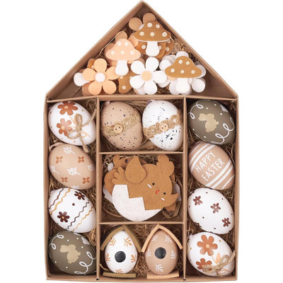  Ensemble d'ornements pour œufs de Pâques, ornement d'arbre de Pâques nature 40 carats pour enfants, assortiment d'œufs à suspendre en vrac blanc pour Pâques