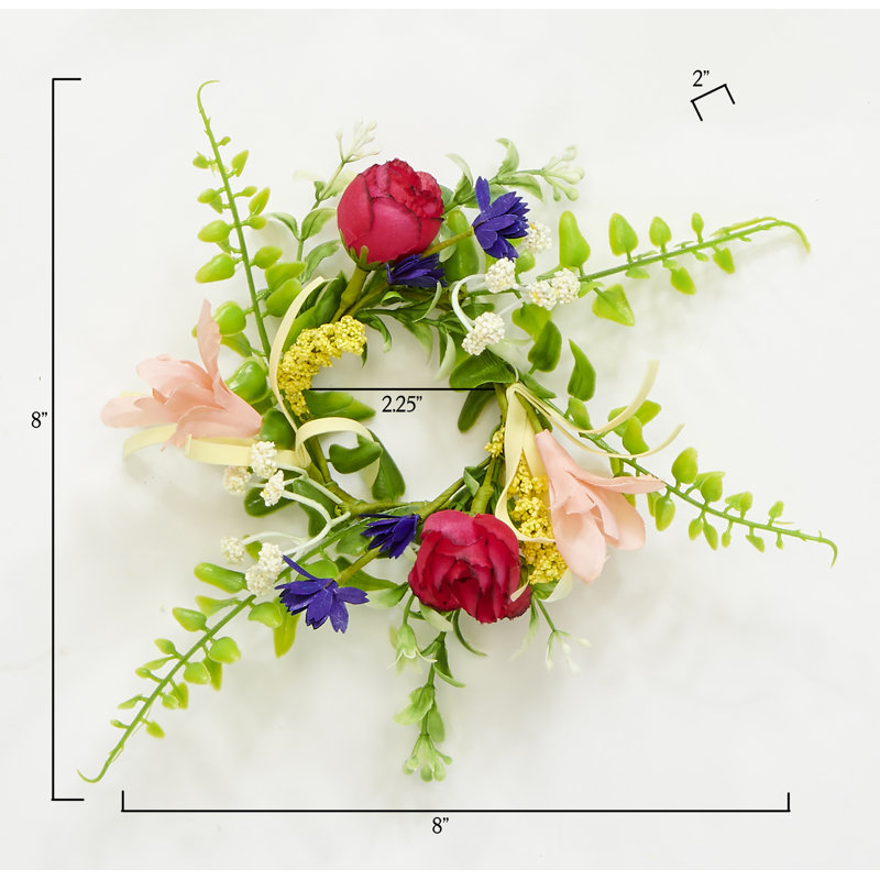 Anneau de bougie de 2,25 po de diamètre à fleurs artificielles multicolores, ensemble de 4