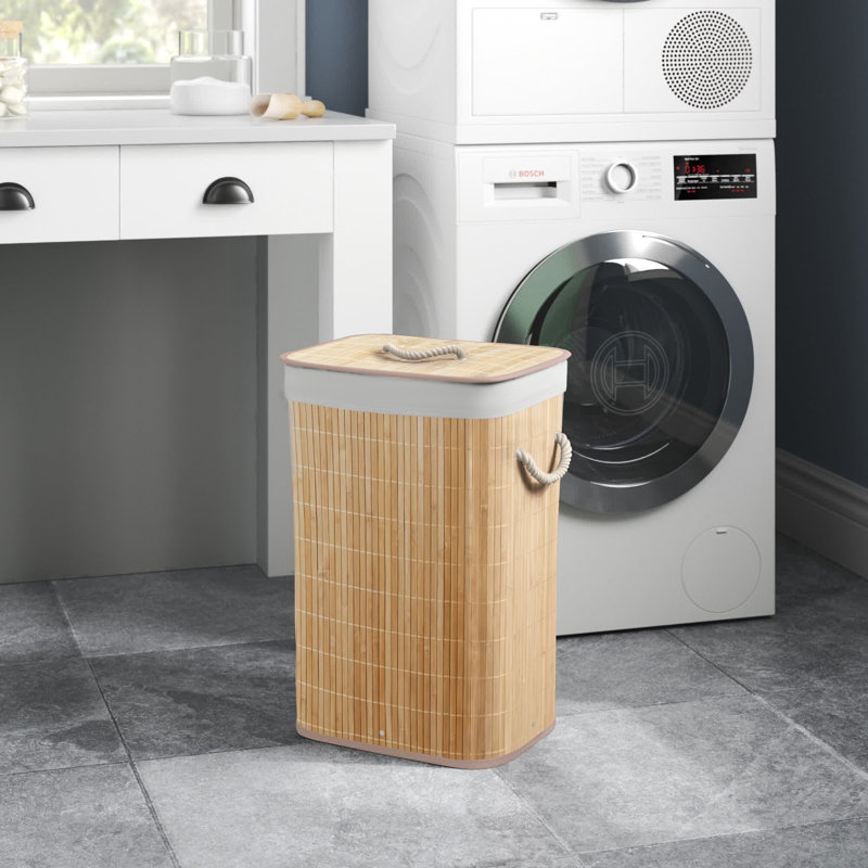 Natural Bamboo Foldable Laundry Hamper with Removable Liner