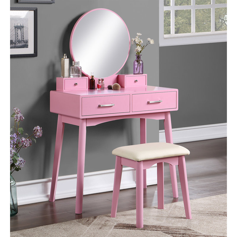 Ensemble coiffeuse et tabouret Liannon, Rose