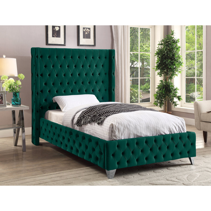 Dymonique Velvet Bed, Twin, Green Velvet