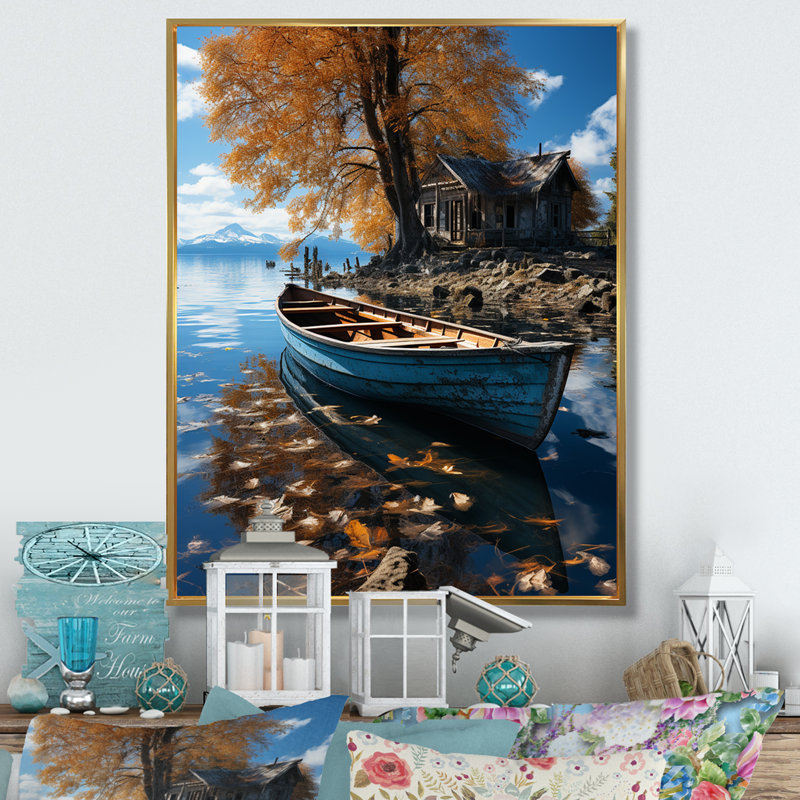 Blue Lakeside Hideaway II, H 20 po x l 12 po x P 1 po, Cadre flottant doré