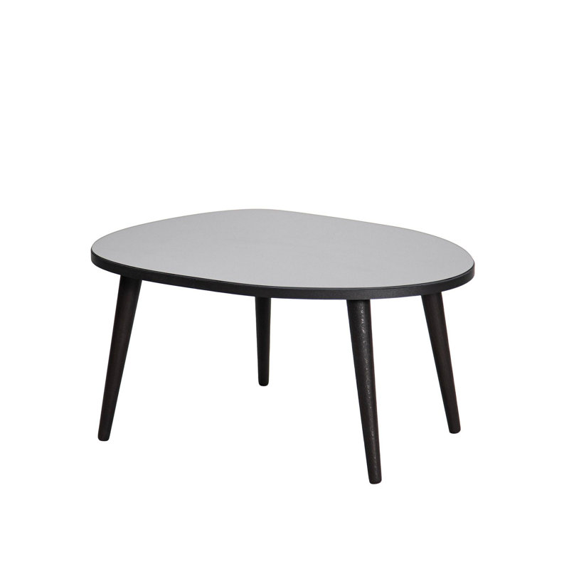 Table basse moderne, plateau 100% verre trempé, noir et fumée, 29,5 po x 15,0 po x 21,7 po | Structure en panneau de particules enduit 100% mélamine durable, conception élégante de couleur unie | Parfait pour le salon et les espaces contemporains
