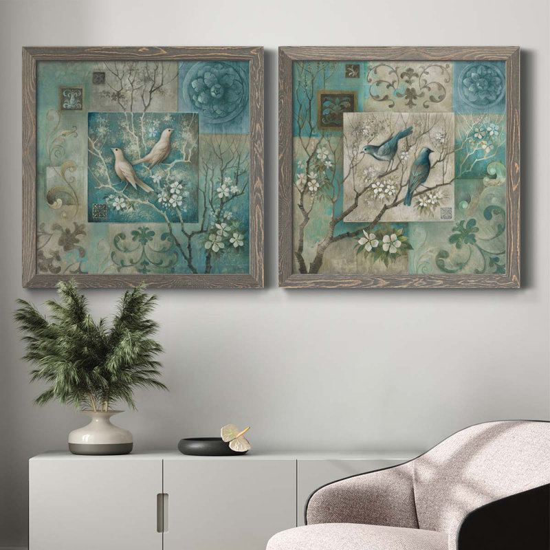 Arboretum Spring Song II - Ensemble de 2 peintures sur toile encadrées, Encadré gris, H 27,5 po x l 55 po x P 1,5 po