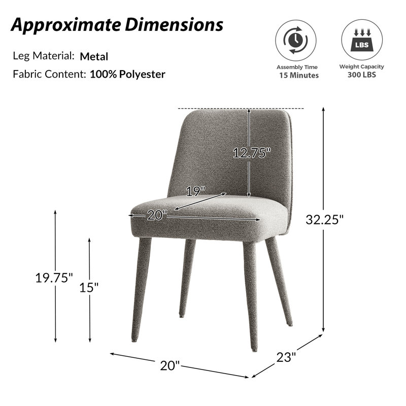  Ensemble de 2 chaises rembourrées Verity, Gris