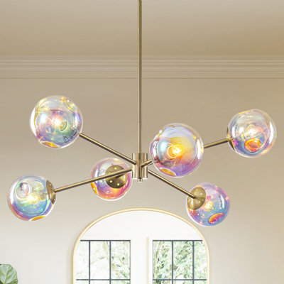 LumosArt 6 - Light Mid-Century Iridescent Glass Sputnik Chandelier for Dining Room
